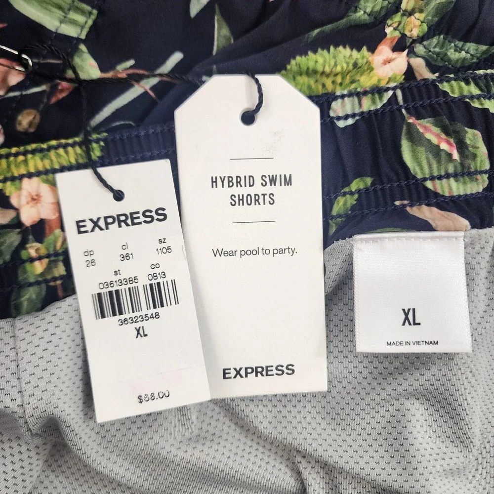 Express swimwear swim trunks shorts Extra Large XL navy floral pocket $68 mens